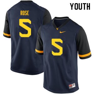 Youth West Virginia Mountaineers NCAA #5 Ezekiel Rose Navy Authentic Nike Stitched College Football Jersey FI15O66OC